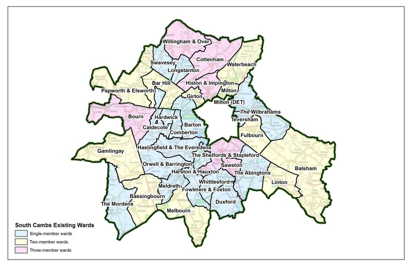 New Ward Boundaries For South Cambridgeshire South Cambridgeshire   Cambridgeshire SCDC Map [pre Boundary 2018 Changes] 